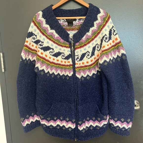 Invisible World vintage wool/cotton blend knit thick cardigan XL excellent cond - Picture 3 of 9